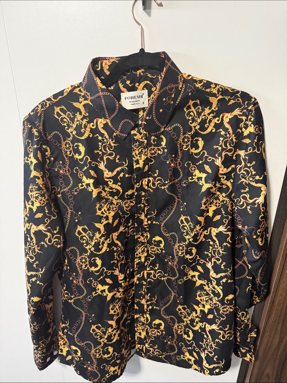 Black and Gold Baroque Print Men's Shirt